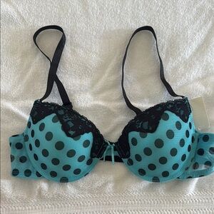Rue21 Blue and Black Polka Dot Bra with Underwire Support